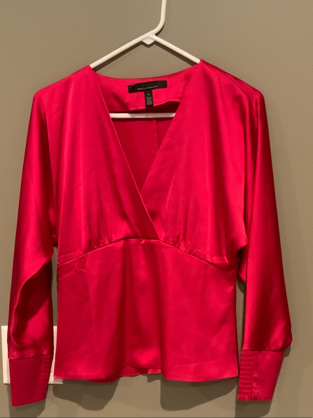 White House Black Market Hot Pink Satin Wrap Blouse
